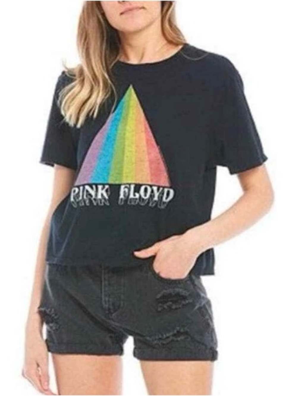 Junk Food NWT Large Cropped Pink Floyd Graphic Band T-Shirt